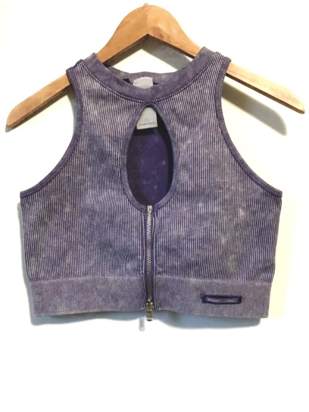 Retro Ribbed Zipper Front Keyhole Back Sports Bra Crop Top